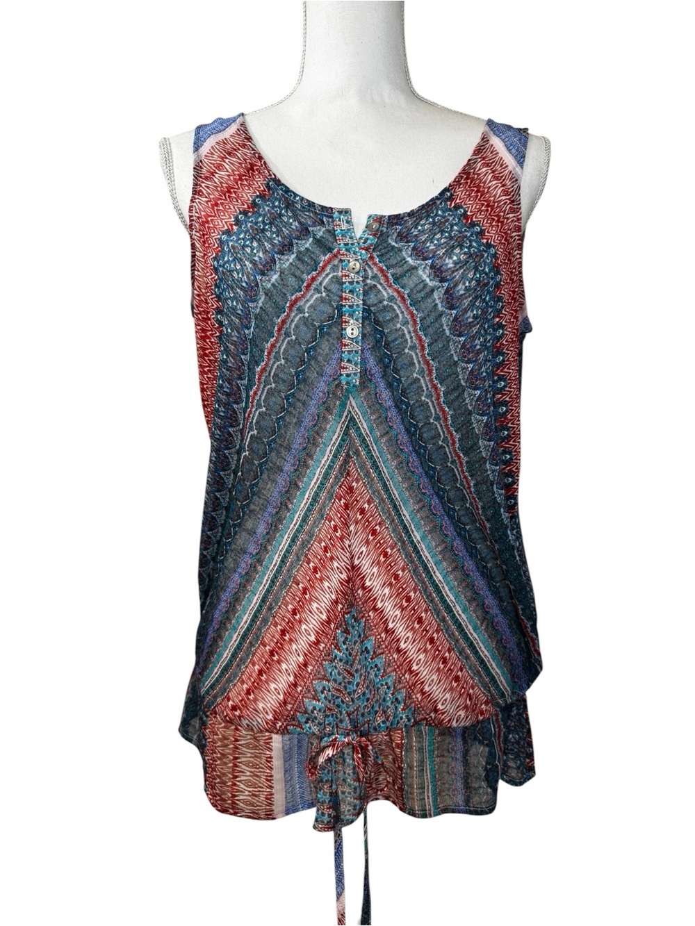 Nurture Sleeveless Chevron Print Lightweight Drawstring Tank Top - Size M